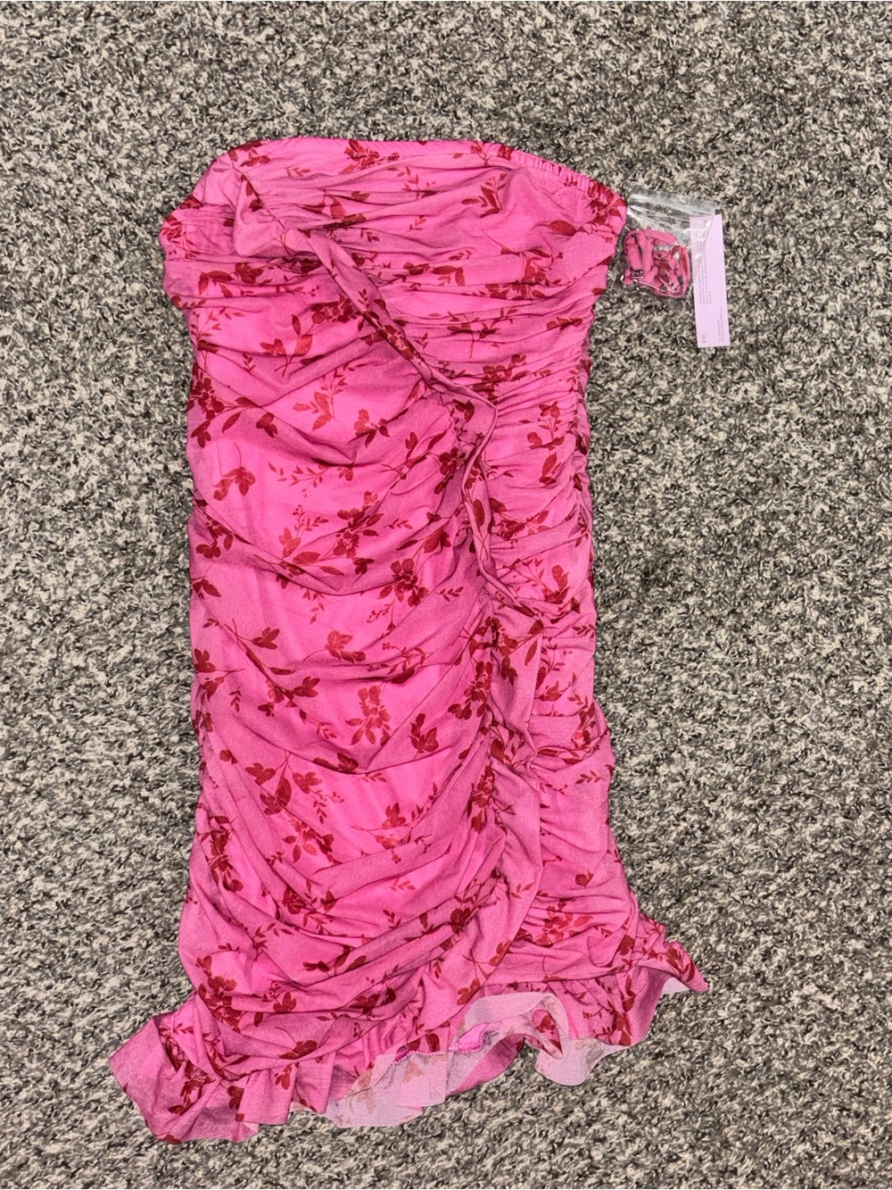 Wild Fable Pink Floral Mesh Ruched Strapless Convert Mini Dress S